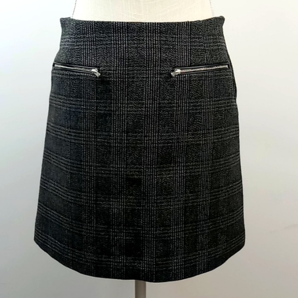 Claudie Pierlot "Sakae"Women's Wool Blend Zipper Pocket Plaid Mini Skirt Size 36